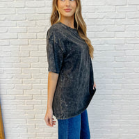 Casual Basic Drop Shoulder Oversized Tee in Ash Black
