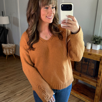 IN STOCK Crochet Sleeve Top - Camel