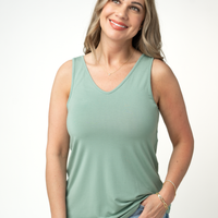 IN STOCK Vera V Neck Tank - Sage
