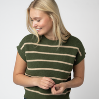 IN STOCK Striped Sweater Top - Olive and Tan