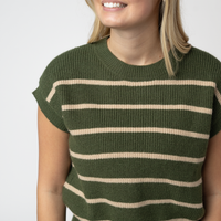 IN STOCK Striped Sweater Top - Olive and Tan