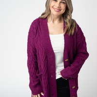 IN STOCK Brooks Button Sweater Cardigan - Magenta
