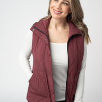 IN STOCK Remy Zip Up Vest - Burgundy