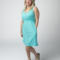 IN STOCK Beverly Button Dress - Aqua