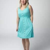 IN STOCK Beverly Button Dress - Aqua