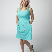 IN STOCK Beverly Button Dress - Aqua