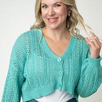 IN STOCK Callie Cropped Cardigan - Aqua FINAL SALE