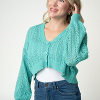 IN STOCK Callie Cropped Cardigan - Aqua FINAL SALE
