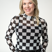 IN STOCK Blair Mesh Long Sleeve Top - Black and White Checkers