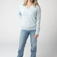 IN STOCK Amelia Striped Hoodie - Sky Blue
