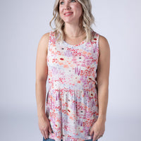 IN STOCK Renee Ruffle Tank Top - Coral Sunset Floral FINAL SALE