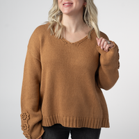 IN STOCK Crochet Sleeve Top - Camel