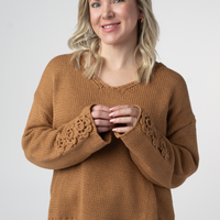 IN STOCK Crochet Sleeve Top - Camel