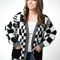 IN STOCK Long Checkered Pocket Cardigan - Black and White