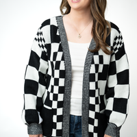 IN STOCK Long Checkered Pocket Cardigan - Black and White