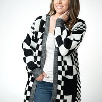 IN STOCK Long Checkered Pocket Cardigan - Black and White