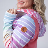 IN STOCK Classic Halfzip Hoodie - Rainbow Stripes and Sun Kissed Coral