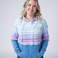 IN STOCK Hailey Pullover Hoodie - Rainbow Stripes and Blue