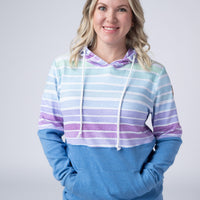 IN STOCK Hailey Pullover Hoodie - Rainbow Stripes and Blue