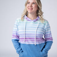 IN STOCK Hailey Pullover Hoodie - Rainbow Stripes and Blue