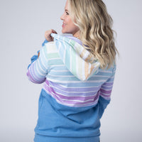IN STOCK Hailey Pullover Hoodie - Rainbow Stripes and Blue