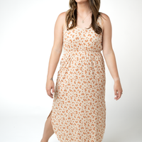 IN STOCK Reagan Ribbed Midi Dress - Sand and Rust Floral