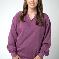 IN STOCK Lace Accent Vintage Wash Pullover - Purple