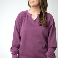 IN STOCK Lace Accent Vintage Wash Pullover - Purple