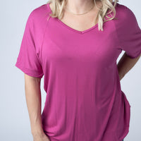 IN STOCK Bamboo V Neck Tee - Magenta
