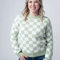 IN STOCK Checkered Sweater - Sage and White