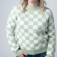 IN STOCK Checkered Sweater - Sage and White