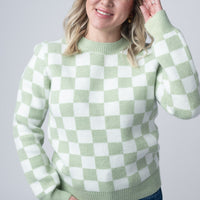 IN STOCK Checkered Sweater - Sage and White