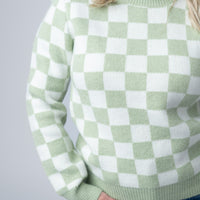 IN STOCK Checkered Sweater - Sage and White