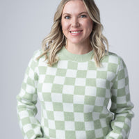 IN STOCK Checkered Sweater - Sage and White