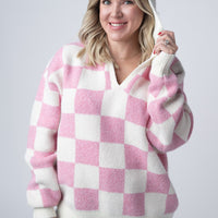 IN STOCK Checkered Hoodie - Pink and White