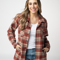 IN STOCK Norah Shacket - Brick Plaid