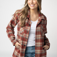 IN STOCK Norah Shacket - Brick Plaid