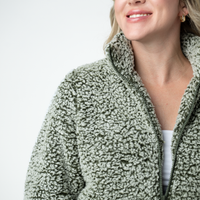 IN STOCK Two Tone Fullzip Sherpa - Olive and White