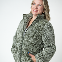 IN STOCK Two Tone Fullzip Sherpa - Olive and White