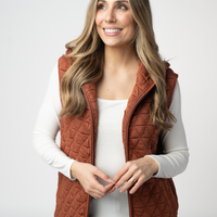 IN STOCK Heather Geometric Hooded Vest - Rust