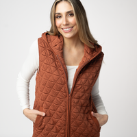IN STOCK Heather Geometric Hooded Vest - Rust