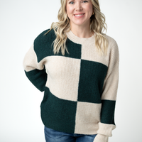IN STOCK Checkered Block Sweater - Cream and Evergreen