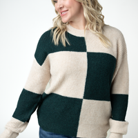 IN STOCK Checkered Block Sweater - Cream and Evergreen