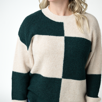 IN STOCK Checkered Block Sweater - Cream and Evergreen