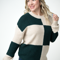 IN STOCK Checkered Block Sweater - Cream and Evergreen