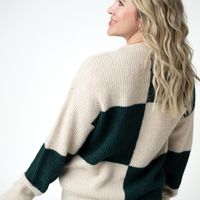 IN STOCK Checkered Block Sweater - Cream and Evergreen