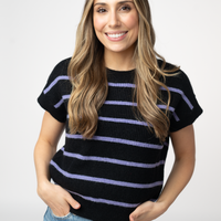IN STOCK Striped Sweater Top - Black and Purple