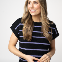 IN STOCK Striped Sweater Top - Black and Purple