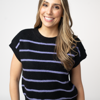 IN STOCK Striped Sweater Top - Black and Purple