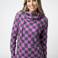 IN STOCK Ashley Hoodie - Black and Purple Checkers